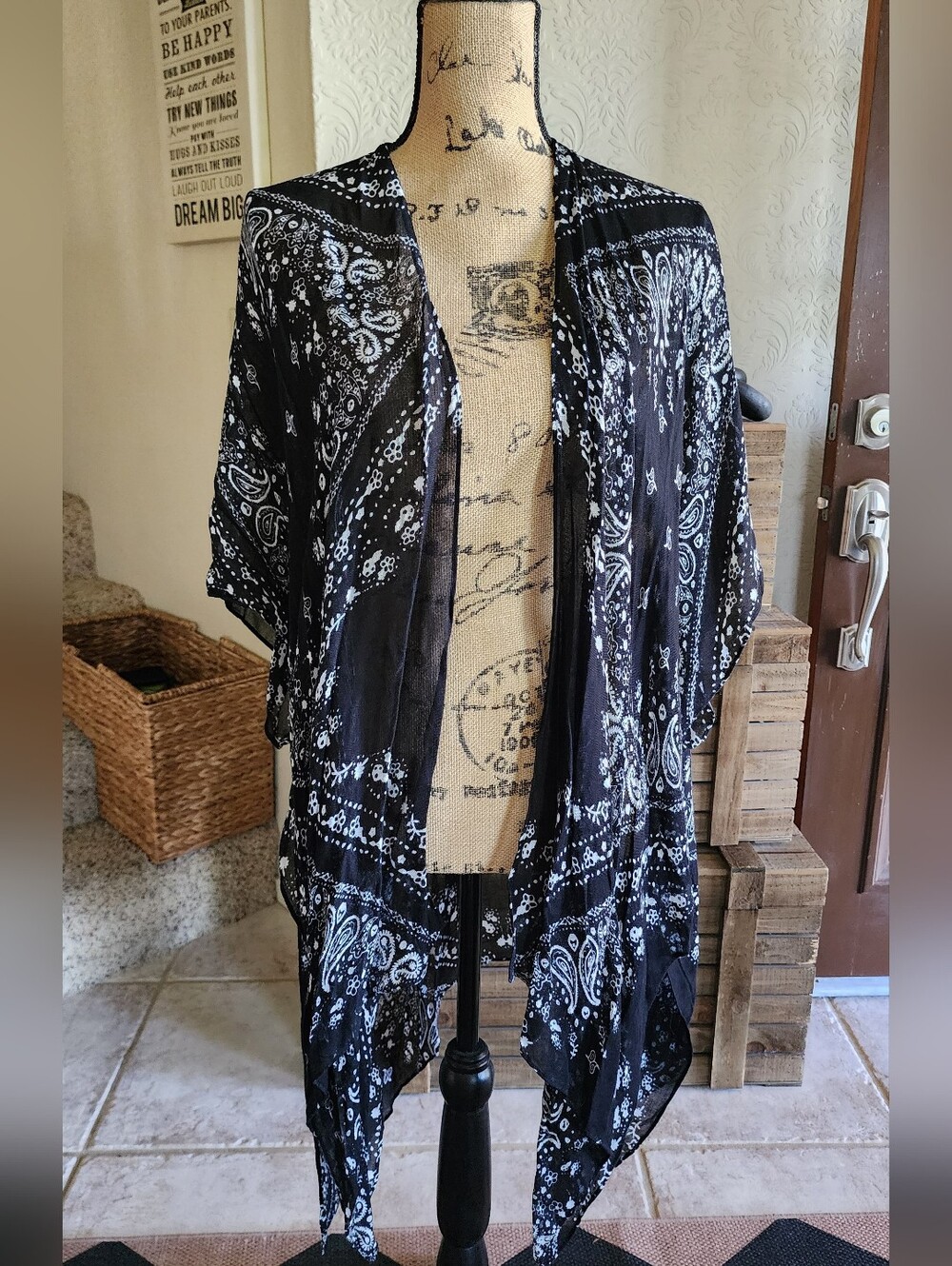 Black & White Paisley Kimono Cover-Up